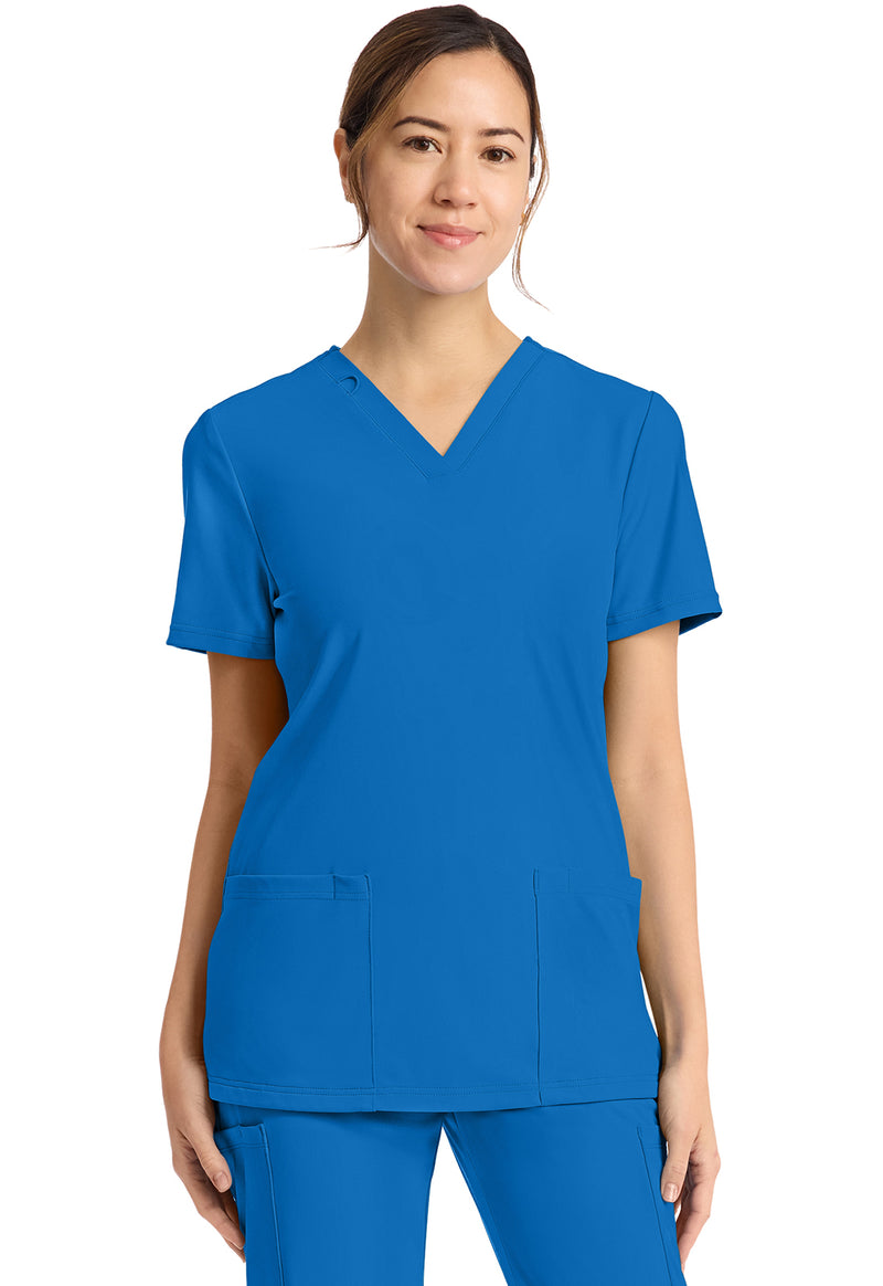 True blue - Cherokee Achieve Women Scrub Top - Front View
