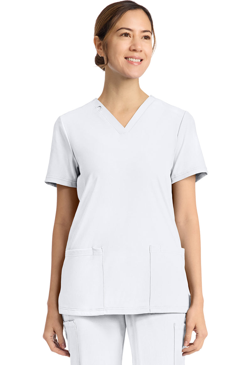 WHITE - Cherokee Achieve Women Scrub Top - Front View