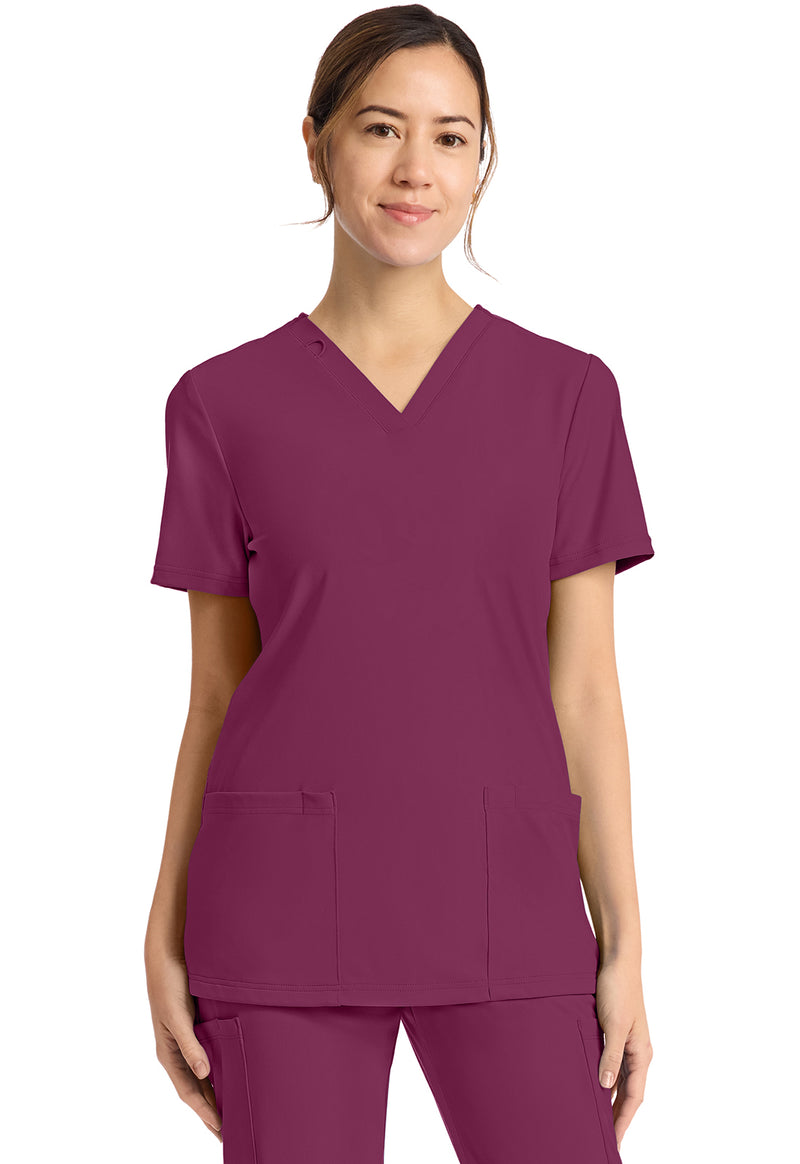 Wine - Cherokee Achieve Women Scrub Top - Front View