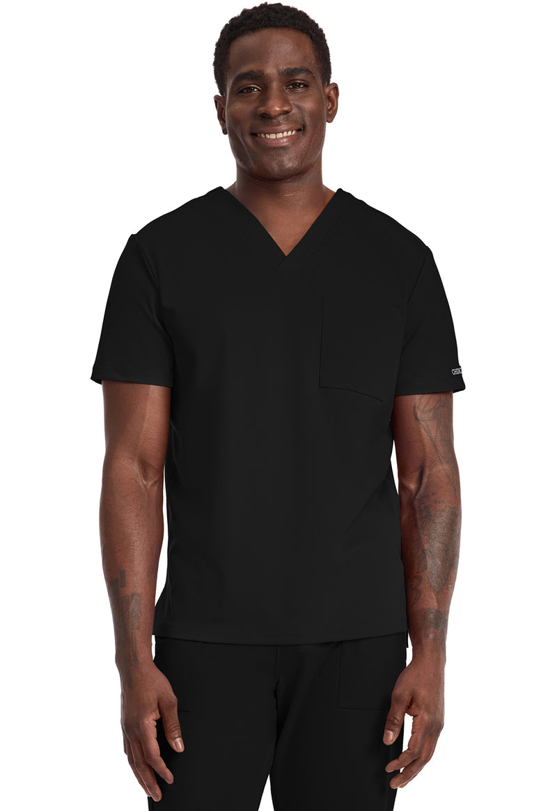 Black - Cherokee Achieve Men Scrub Top - Front View