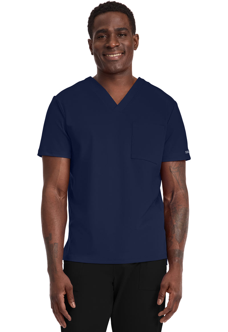 Navy - Cherokee Achieve Men Scrub Top - Front View