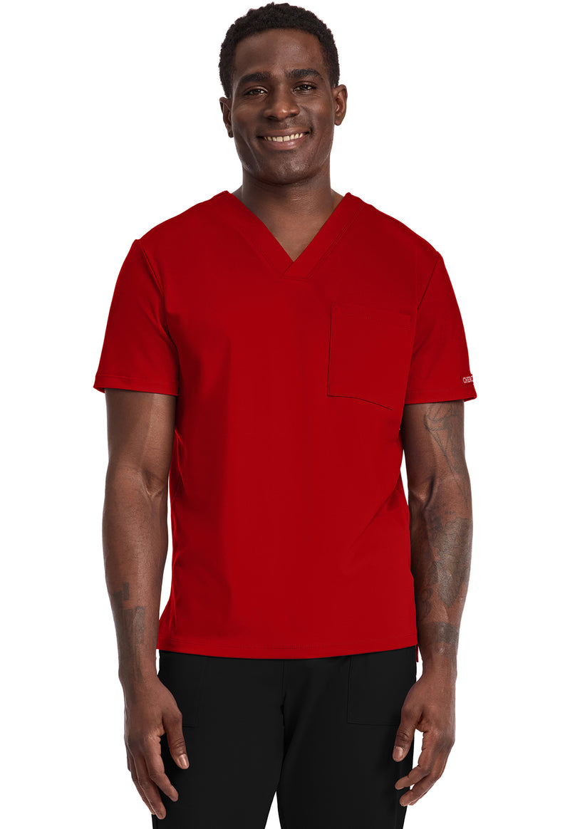 RED - Cherokee Achieve Men Scrub Top - Front View