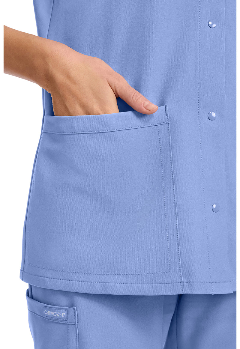Ciel Blue - Women's 2-Pocket Snap-Front Scrub Top (View 3)