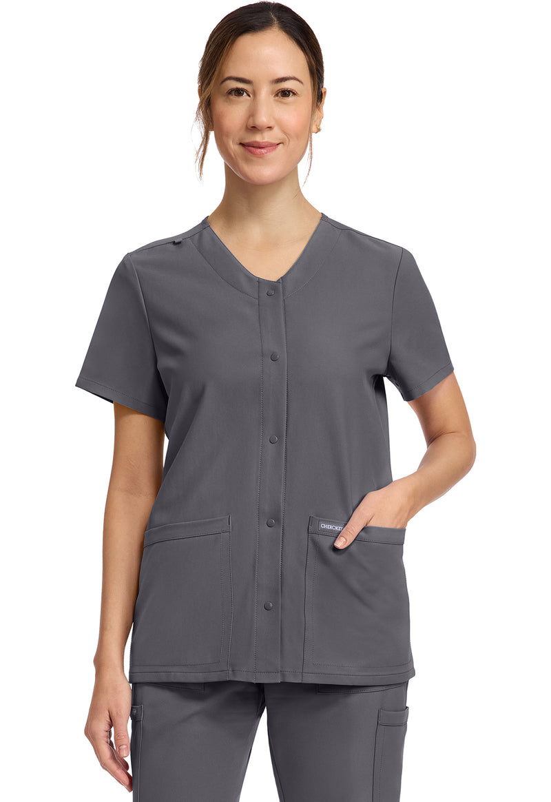 Pewter - Cherokee WW Originals Ultra Women Scrub Top - Front View