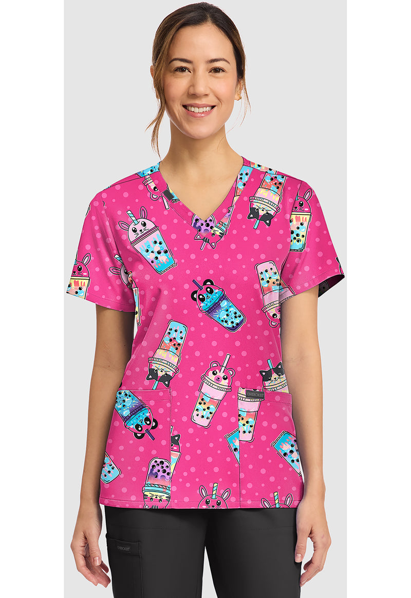 Boba Party - Women's Print V-Neck Top