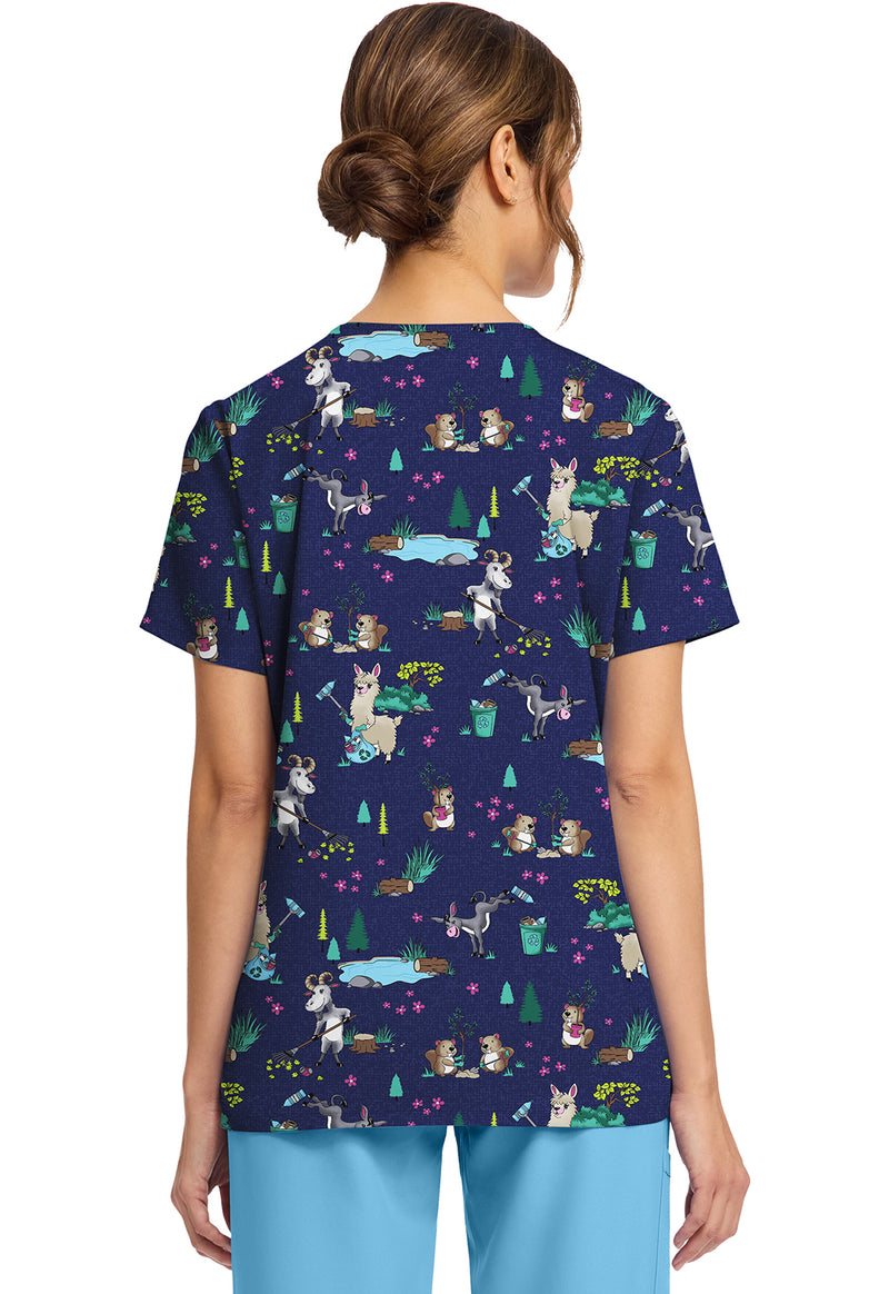 Clean Up Crew - Women's Print V-Neck Top (Back)