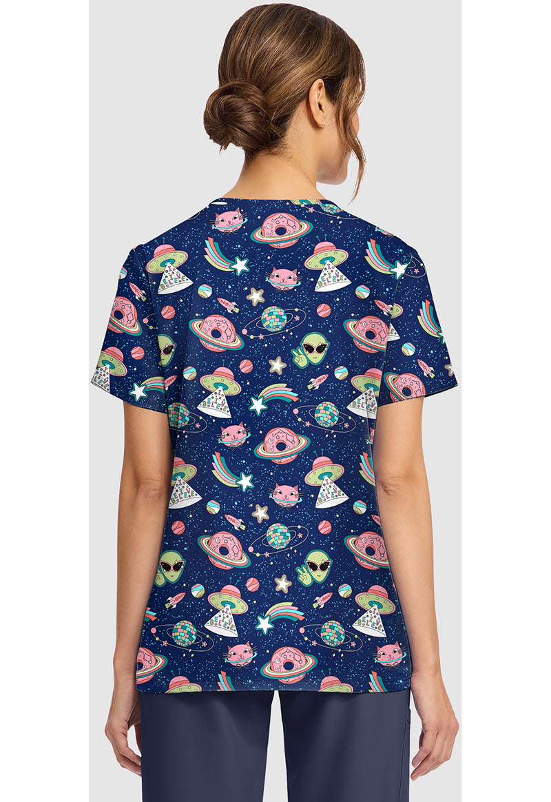 GROOVY GALAXY - Women's Print V-Neck Top (Back)