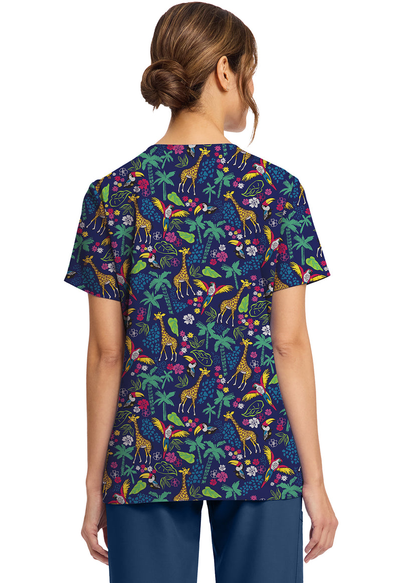 JUNGLE JIVE - Women's Print V-Neck Top (Back)