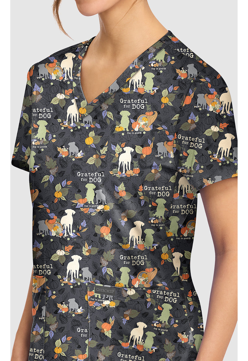 GRATEFUL FOR DOG - Women's Print V-Neck Top (View 2)