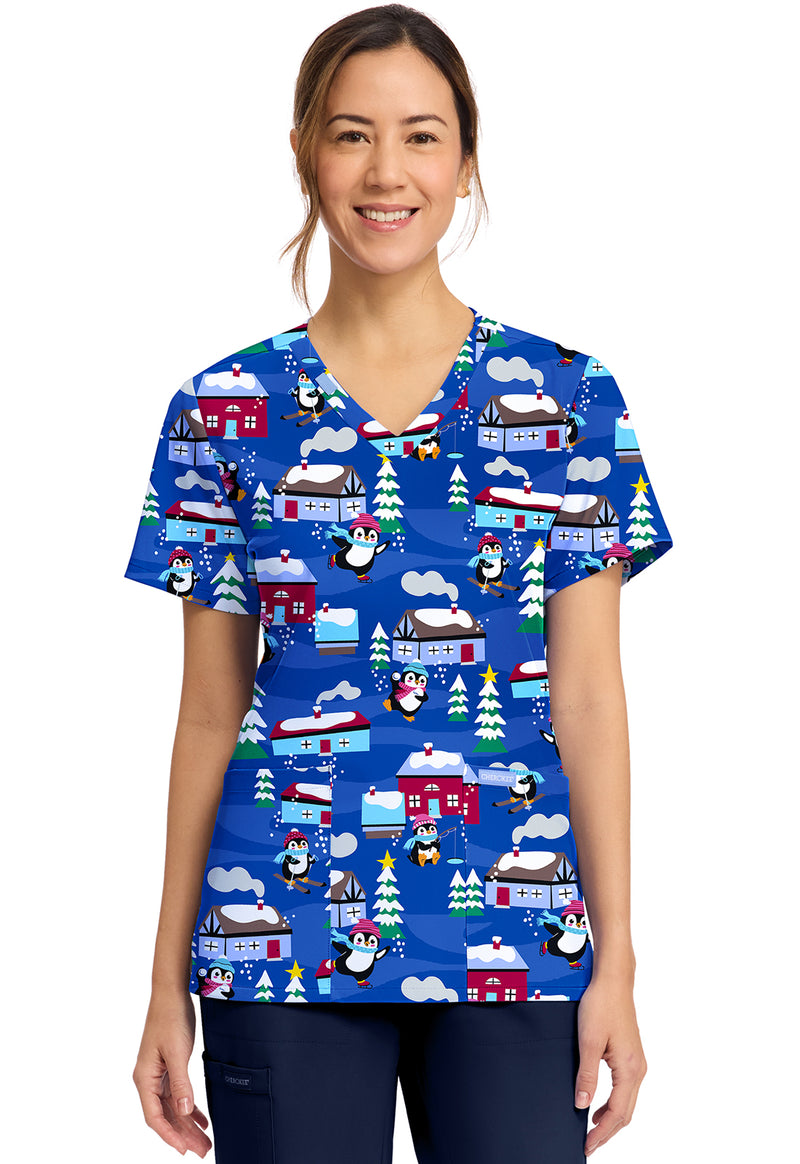 PENGUINS PLAYING - Women's Print V-Neck Top