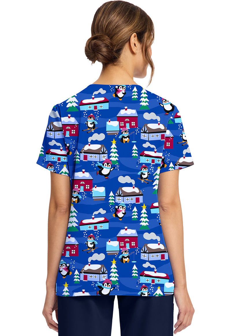 PENGUINS PLAYING - Women's Print V-Neck Top (Back)