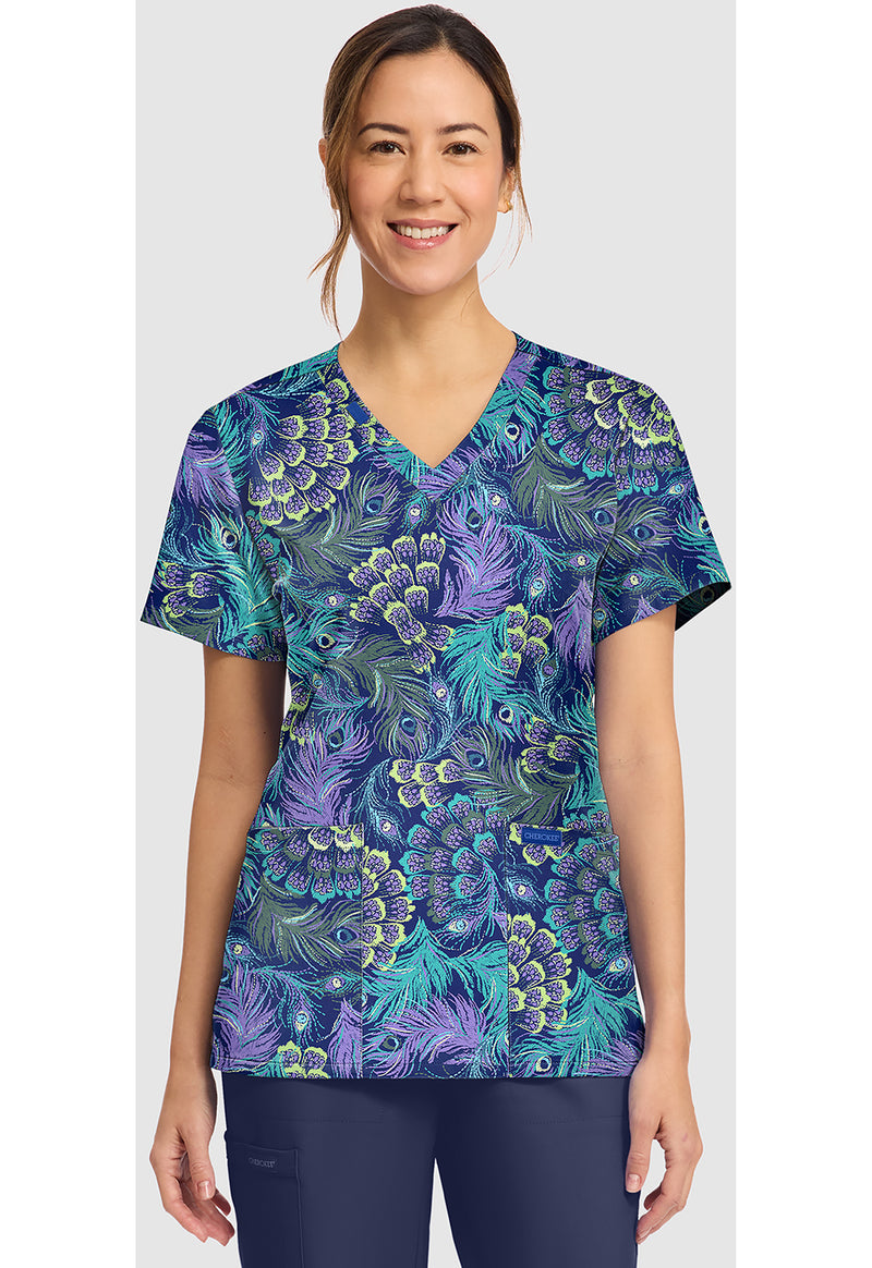 PRETTY PEACOCK - Women's Print V-Neck Top