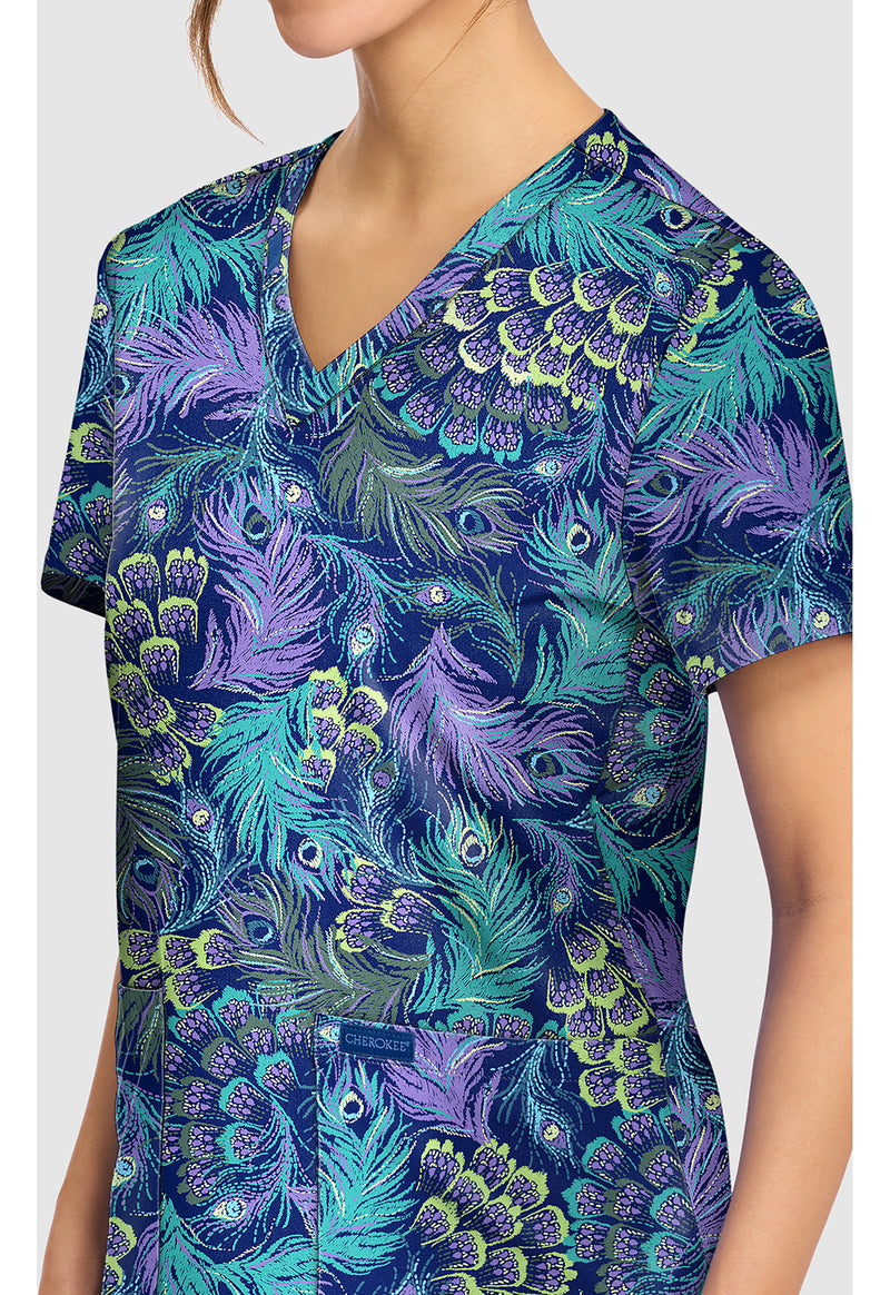 PRETTY PEACOCK - Women's Print V-Neck Top (View 2)