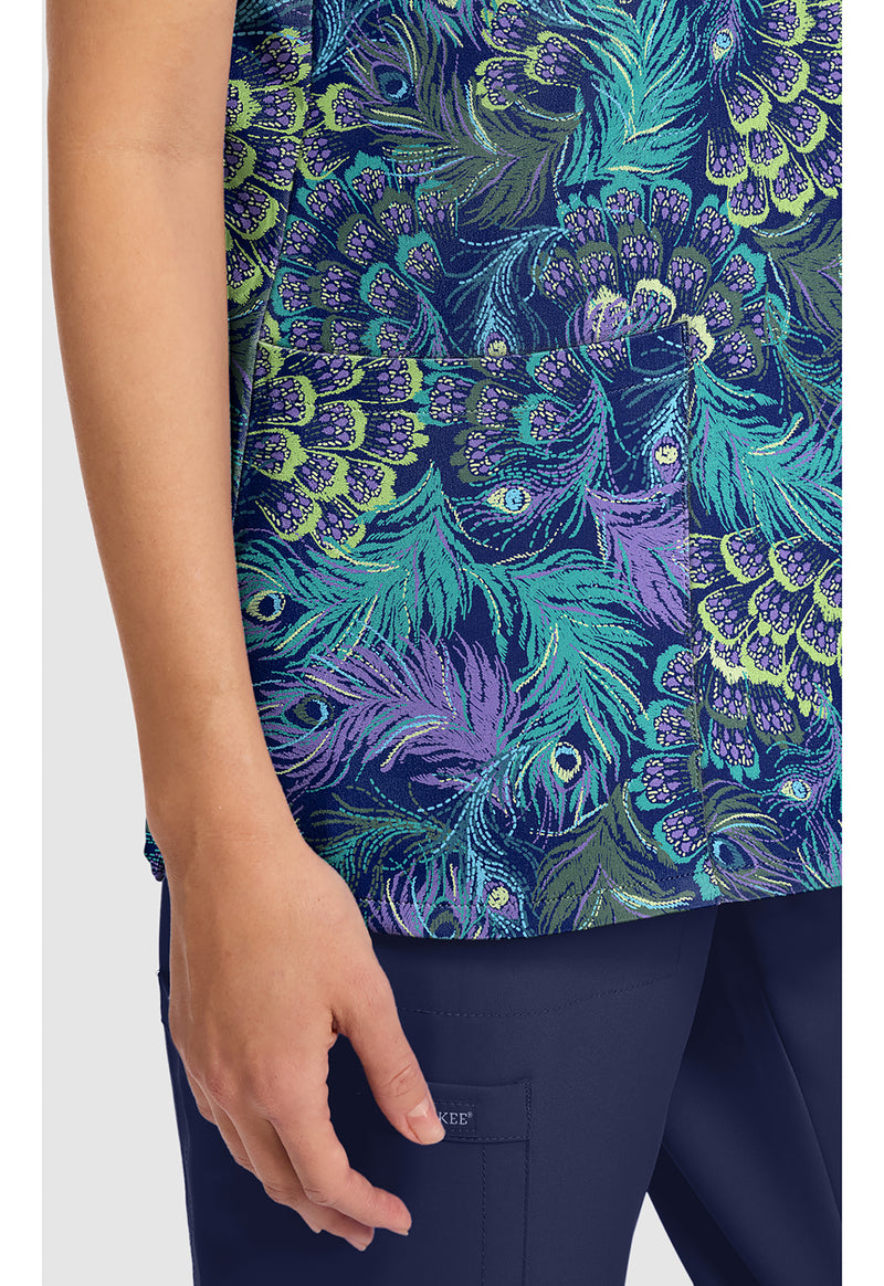 PRETTY PEACOCK - Women's Print V-Neck Top (View 3)