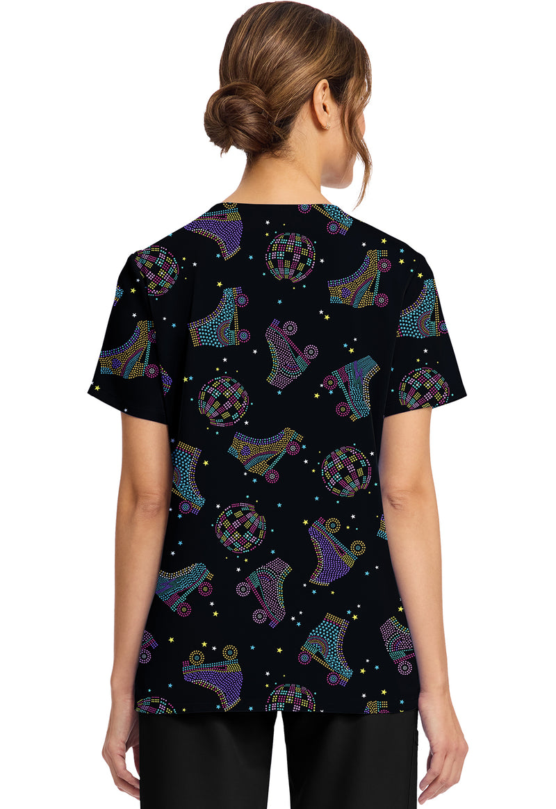 ROLLER DISCO - Women's Print V-Neck Top (Back)