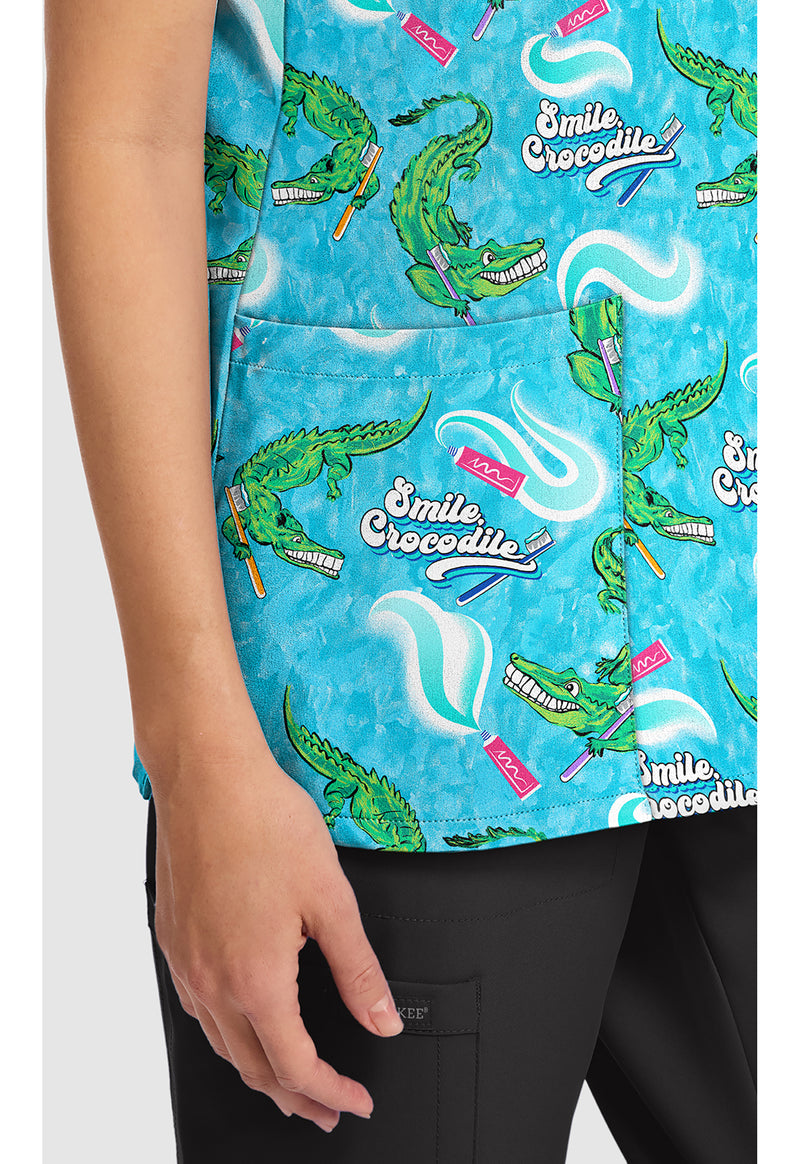 Smile Crocodile - Women's Print V-Neck Top (View 3)