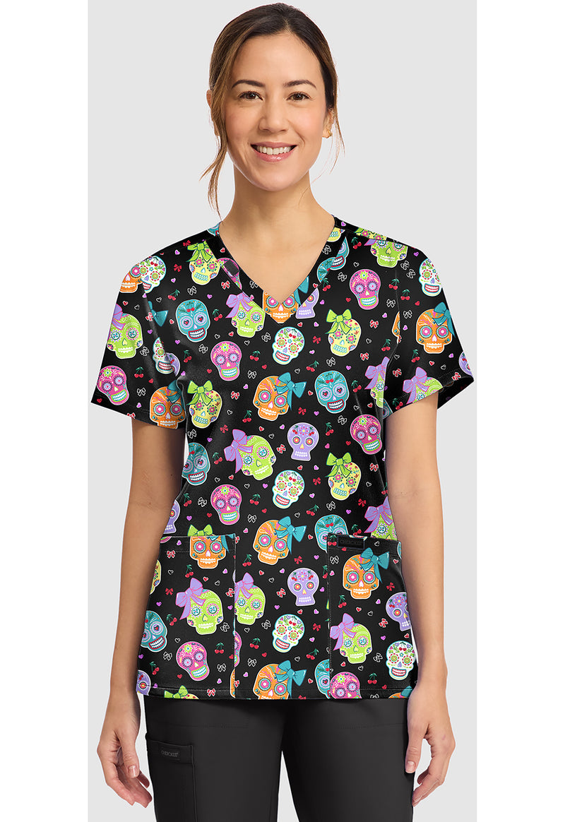 SWEETY SKULL - Women's Print V-Neck Top
