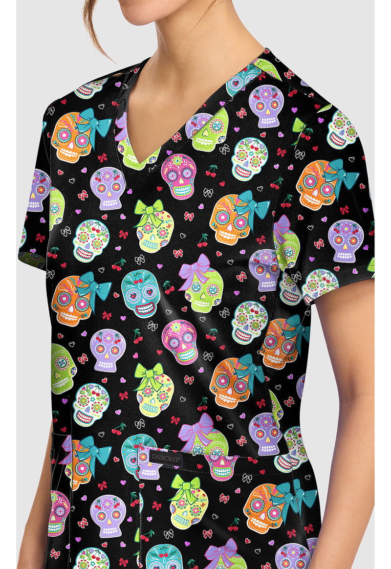 SWEETY SKULL - Women's Print V-Neck Top (View 2)