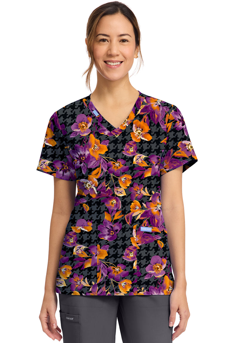 VELVET FLORAL - Women's Print V-Neck Top