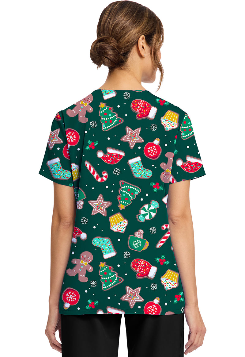 WAITING FOR SANTA - Women's Print V-Neck Top (Back)
