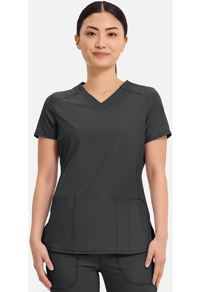 Black - Cherokee IN Infinity Women Scrub Top - Front View