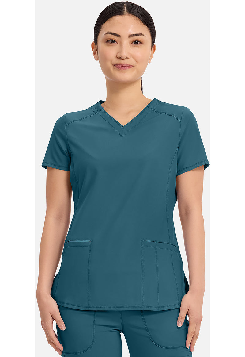 Caribbean Blue - Cherokee IN Infinity Women Scrub Top - Front View