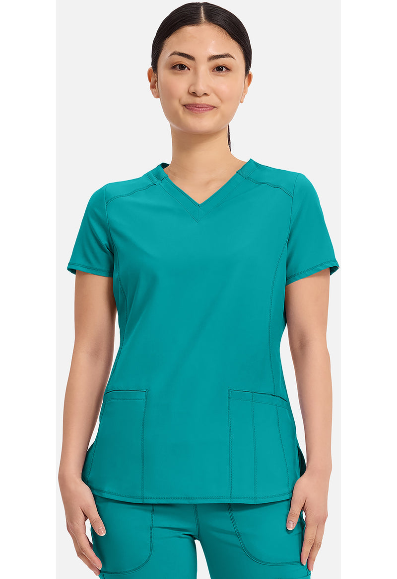 Teal Blue - Cherokee IN Infinity Women Scrub Top - Front View