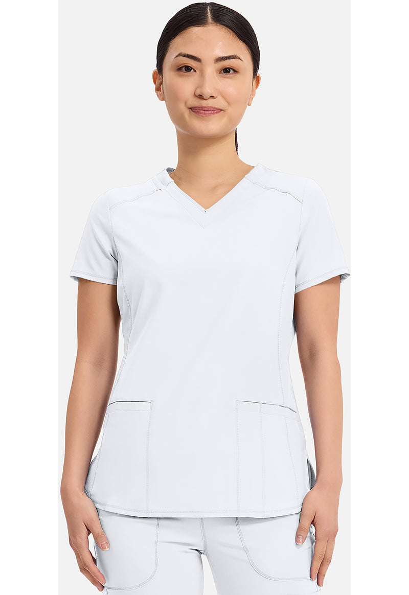 White - Cherokee IN Infinity Women Scrub Top - Front View