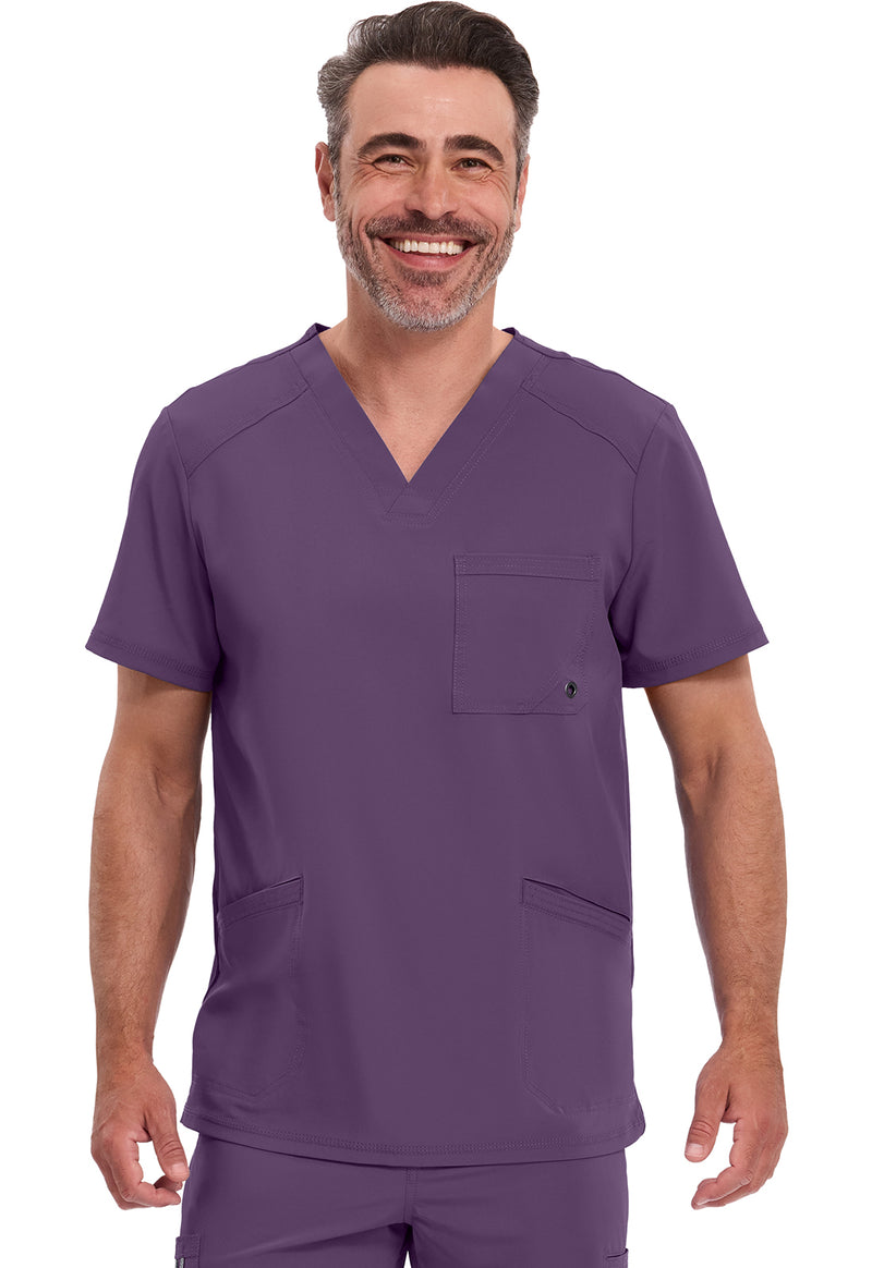 Eggplant - Cherokee IN Infinity Men Scrub Top - Front View