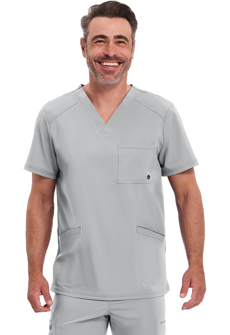 Grey - Cherokee IN Infinity Men Scrub Top - Front View
