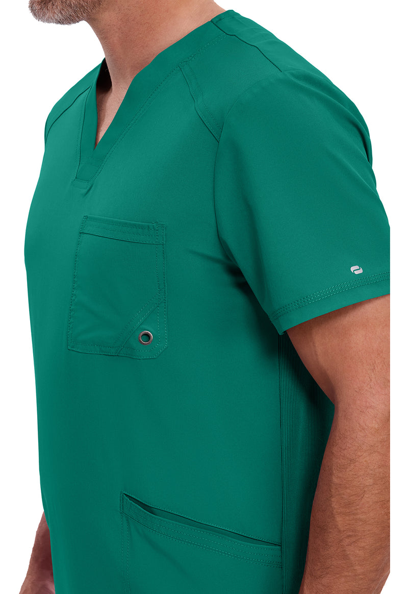 Hunter Green - Men's V-Neck Scrub Top (View 2)