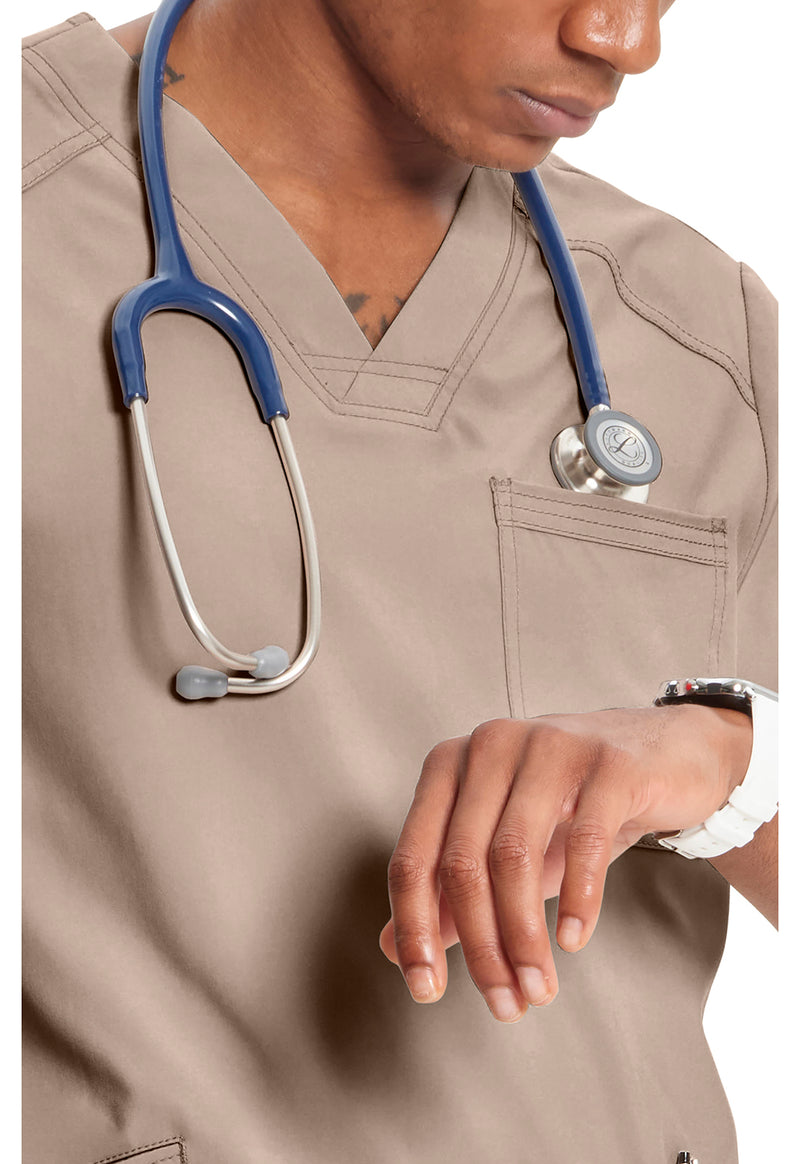 Khaki - Men's V-Neck Scrub Top (View 4)
