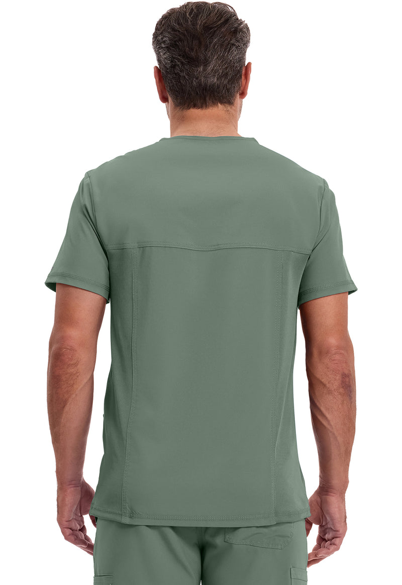 Olive - Cherokee IN Infinity Men Scrub Top - Back View