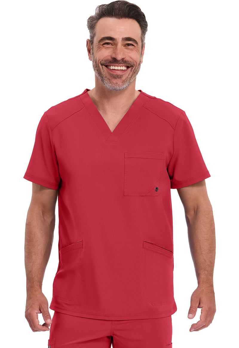 Red - Cherokee IN Infinity Men Scrub Top - Front View