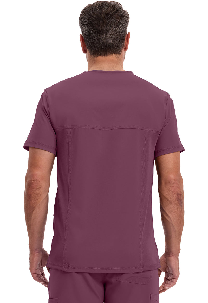 Wine - Cherokee IN Infinity Men Scrub Top - Back View