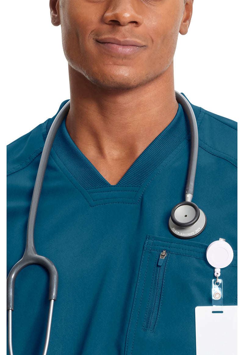 Caribbean Blue - Men's Tuckable V-Neck Scrub Top (View 2)