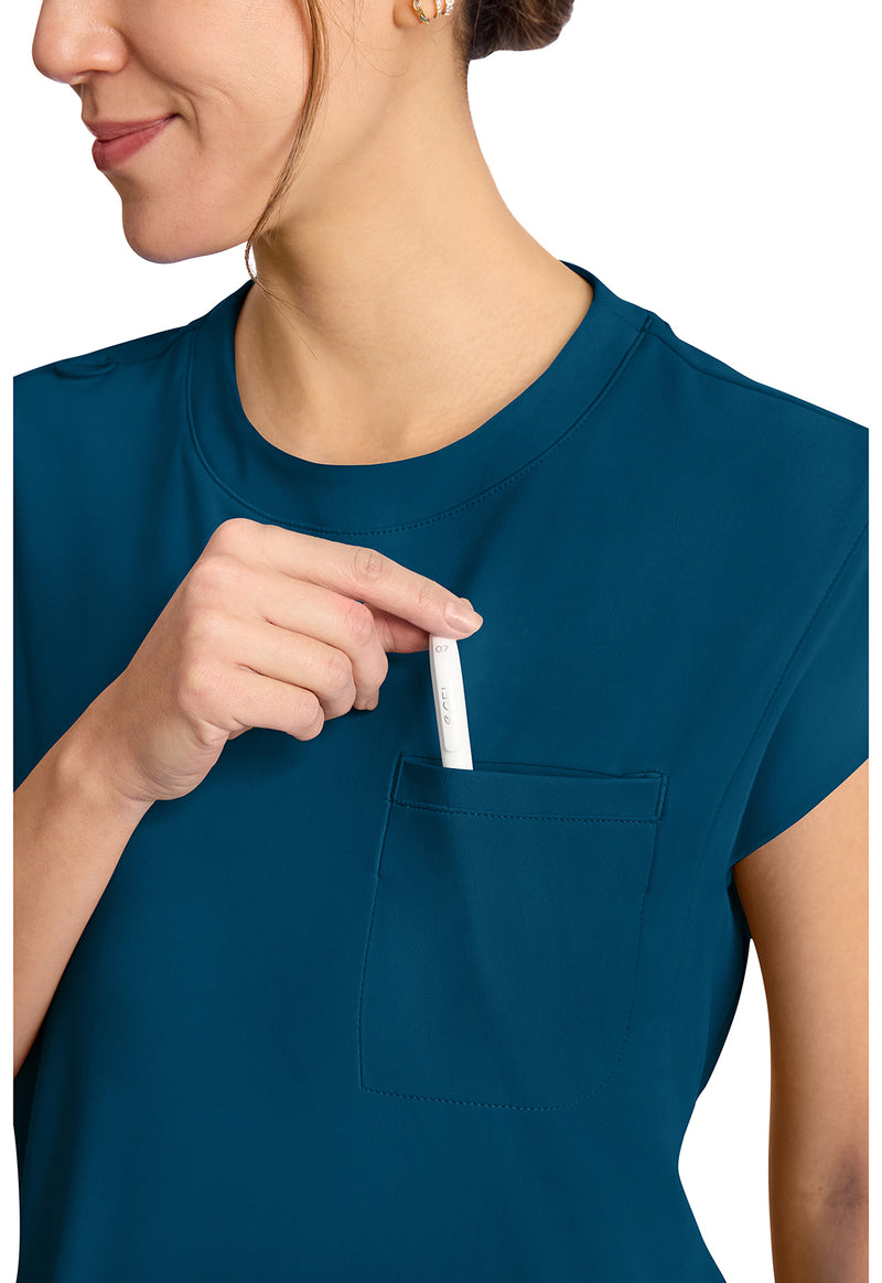 Caribbean Blue - Women's 1-Pocket Crew Neck Scrub Top (View 3)