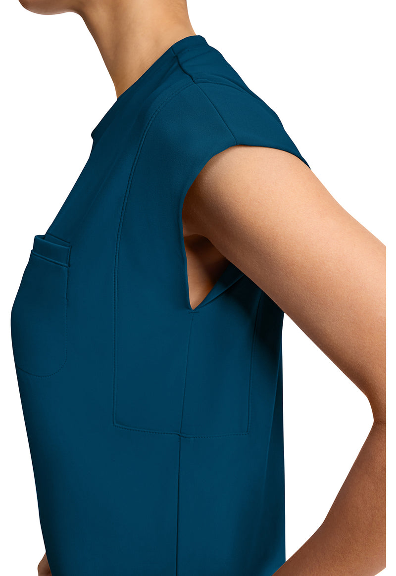 Caribbean Blue - Women's 1-Pocket Crew Neck Scrub Top (View 4)