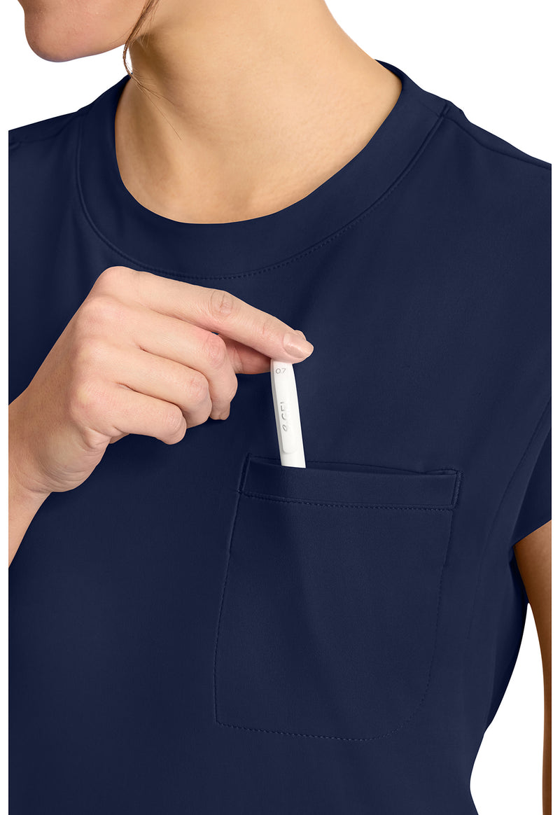 Navy - Women's 1-Pocket Crew Neck Scrub Top (View 3)