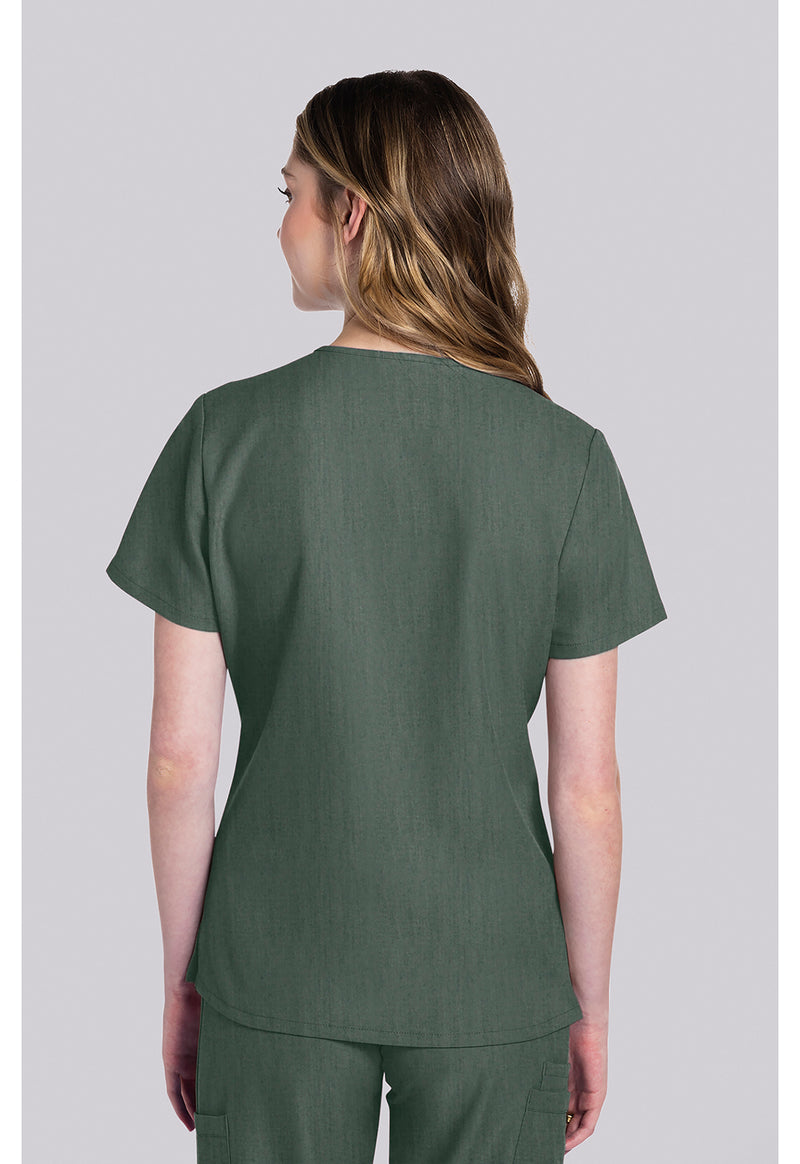 Heather Forest Moss - 2 pocket V-Neck Top (Back)