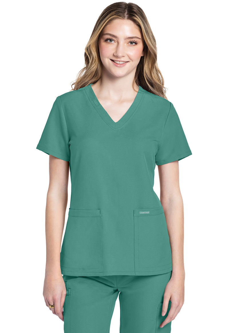 Botanical Green - Cherokee WW Originals Ultra Women Scrub Top - Front View