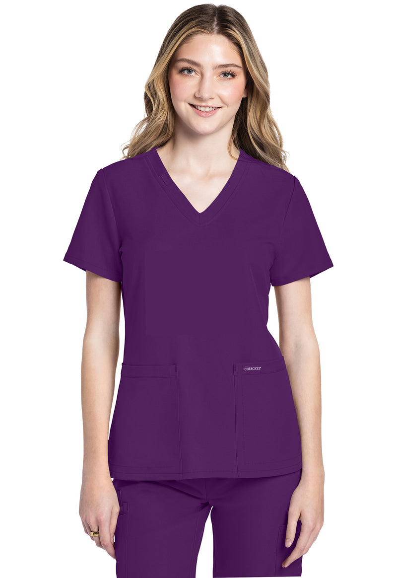Eggplant - Cherokee WW Originals Ultra Women Scrub Top - Front View