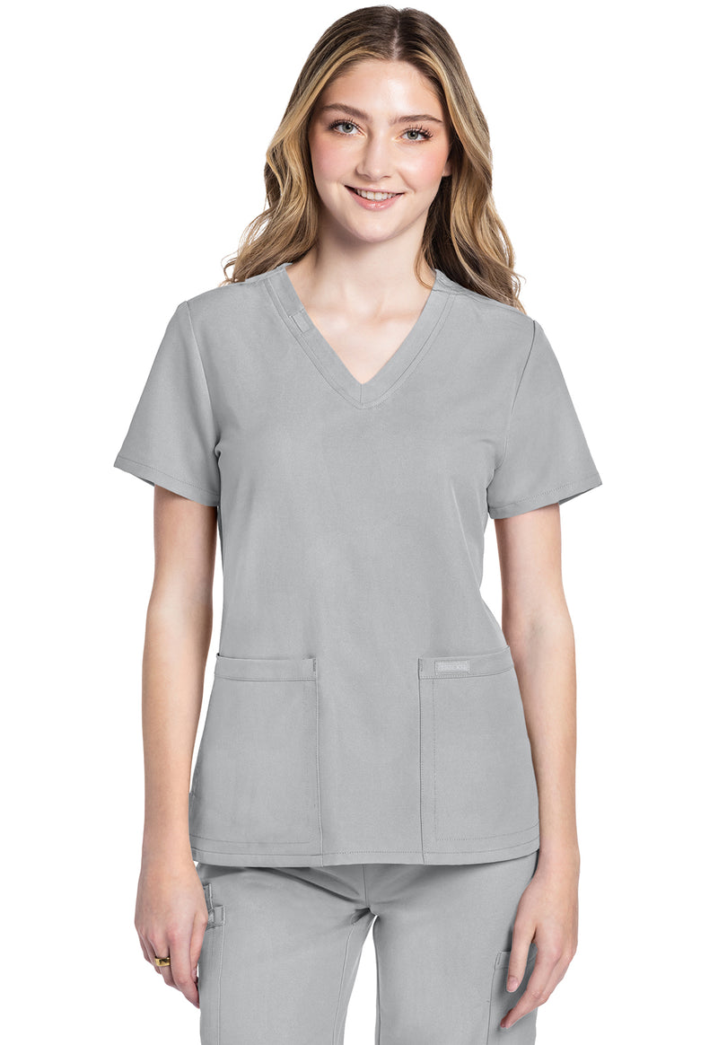 Grey - Cherokee WW Originals Ultra Women Scrub Top - Front View