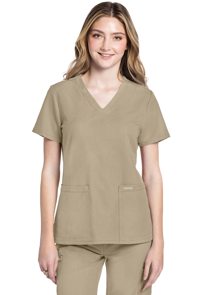 Khaki - Cherokee WW Originals Ultra Women Scrub Top - Front View