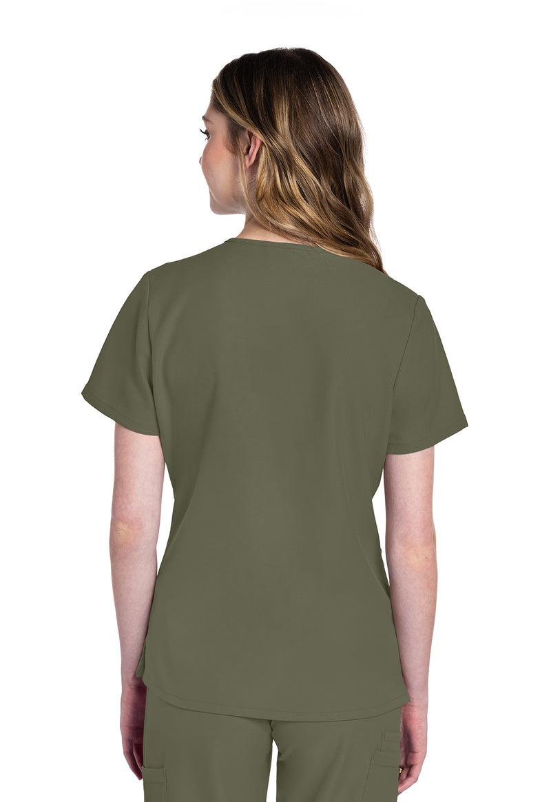 Olive - Cherokee WW Originals Ultra Women Scrub Top - Back View