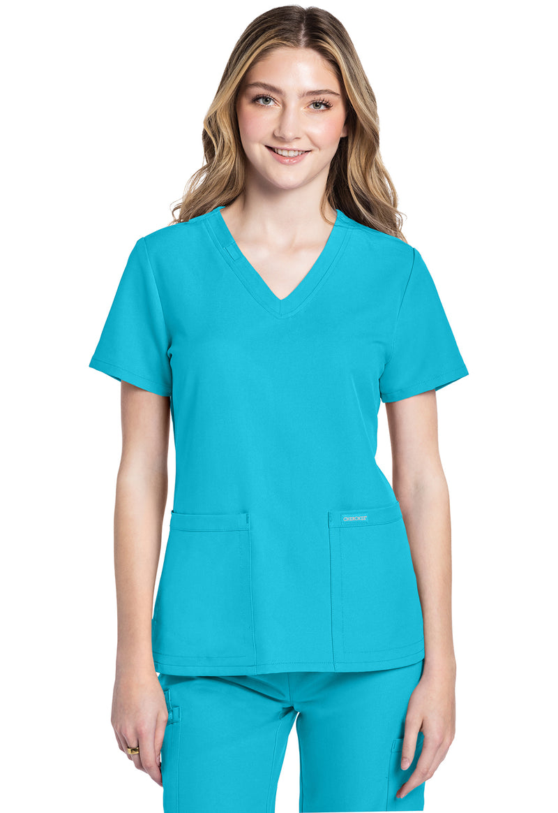 Turquoise - Cherokee WW Originals Ultra Women Scrub Top - Front View