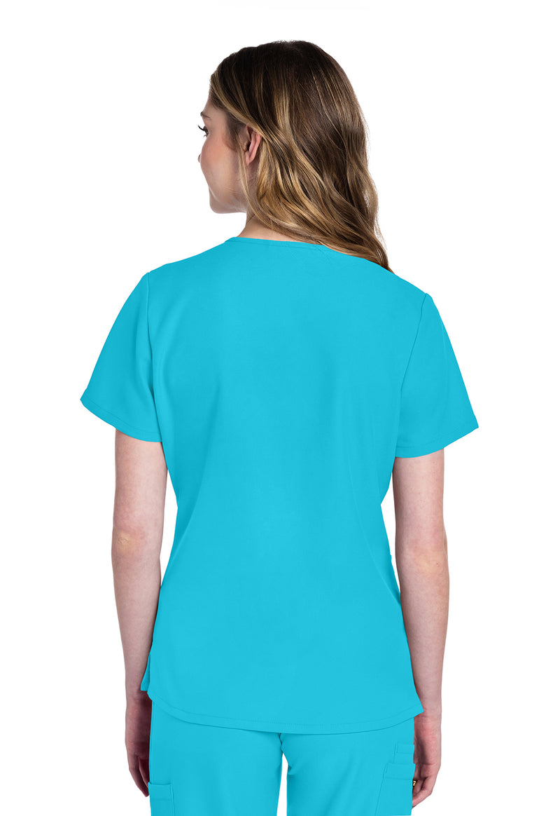 Turquoise - Cherokee WW Originals Ultra Women Scrub Top - Back View