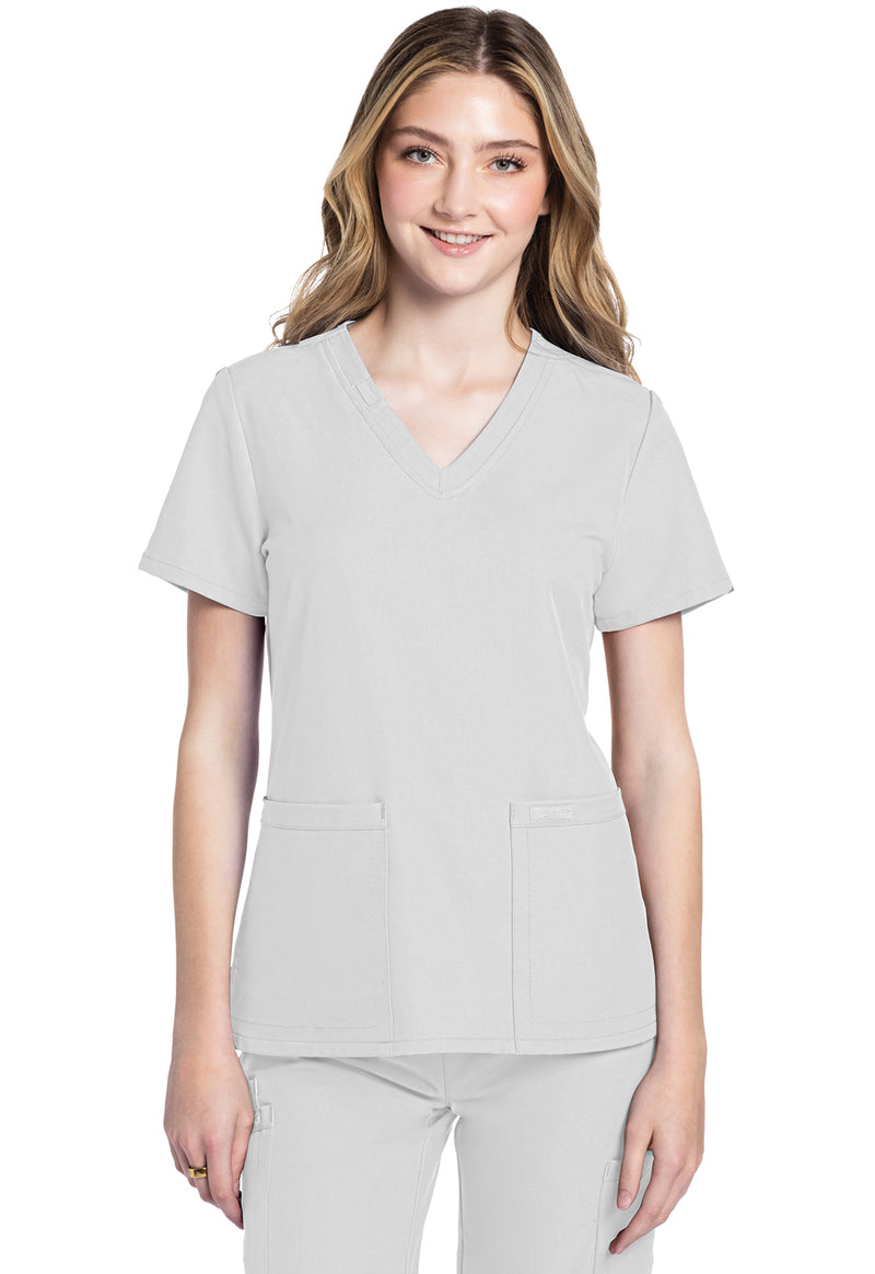 White - Cherokee WW Originals Ultra Women Scrub Top - Front View