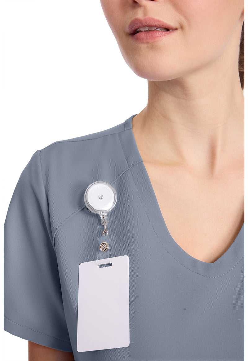 Grey - Women's Tuck-in V-Neck Scrub Top (View 2)