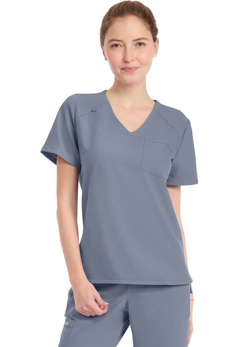Grey - Cherokee WW Originals Ultra Women Scrub Top - Front View